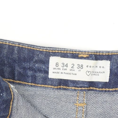 Primark Women Blue Denim High-Rise Shorts Size 6 Cotton Blend