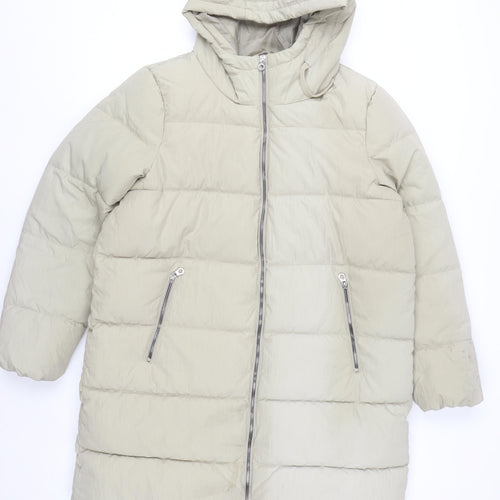 ONLY Womens Beige XL Puffer Coat Hooded Long Winter Jacket