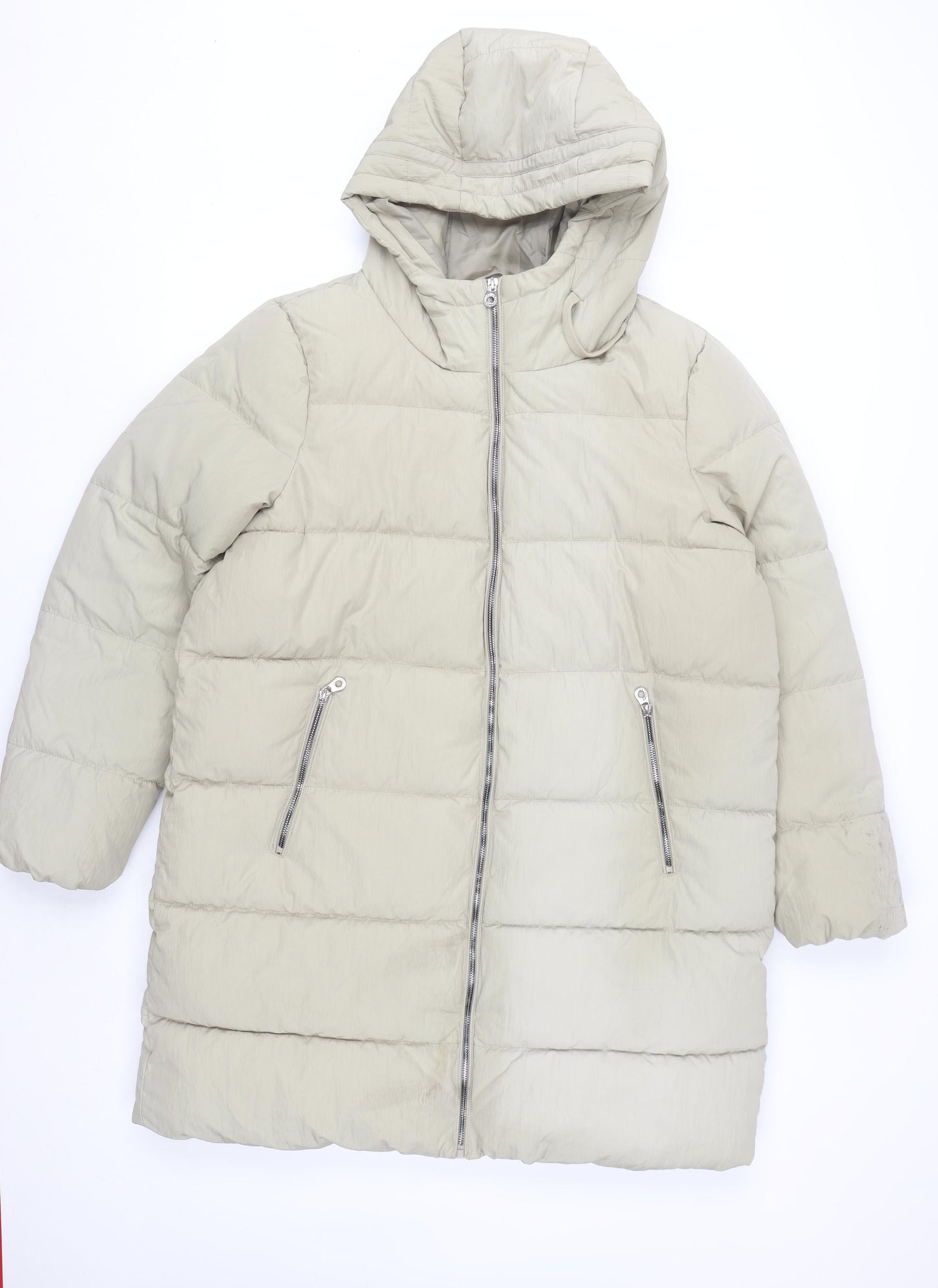 ONLY Womens Beige XL Puffer Coat Hooded Long Winter Jacket