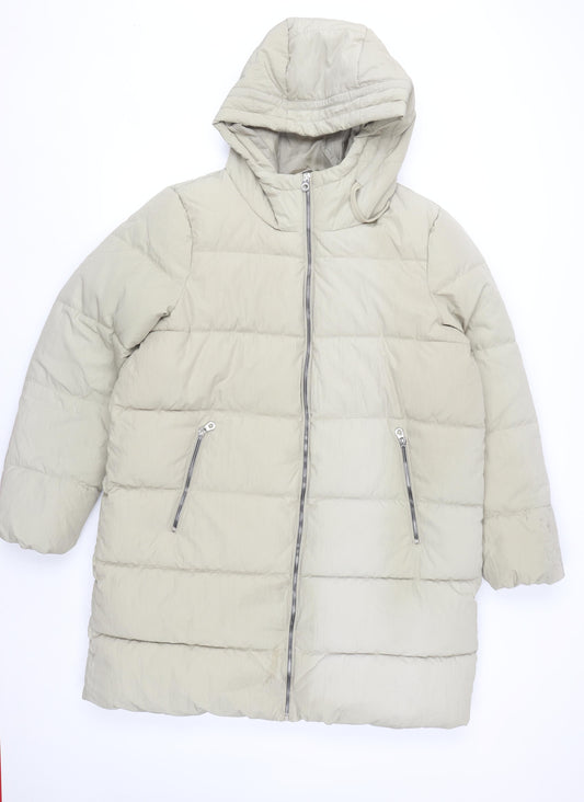ONLY Womens Beige XL Puffer Coat Hooded Long Winter Jacket