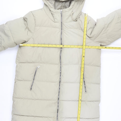 ONLY Womens Beige XL Puffer Coat Hooded Long Winter Jacket