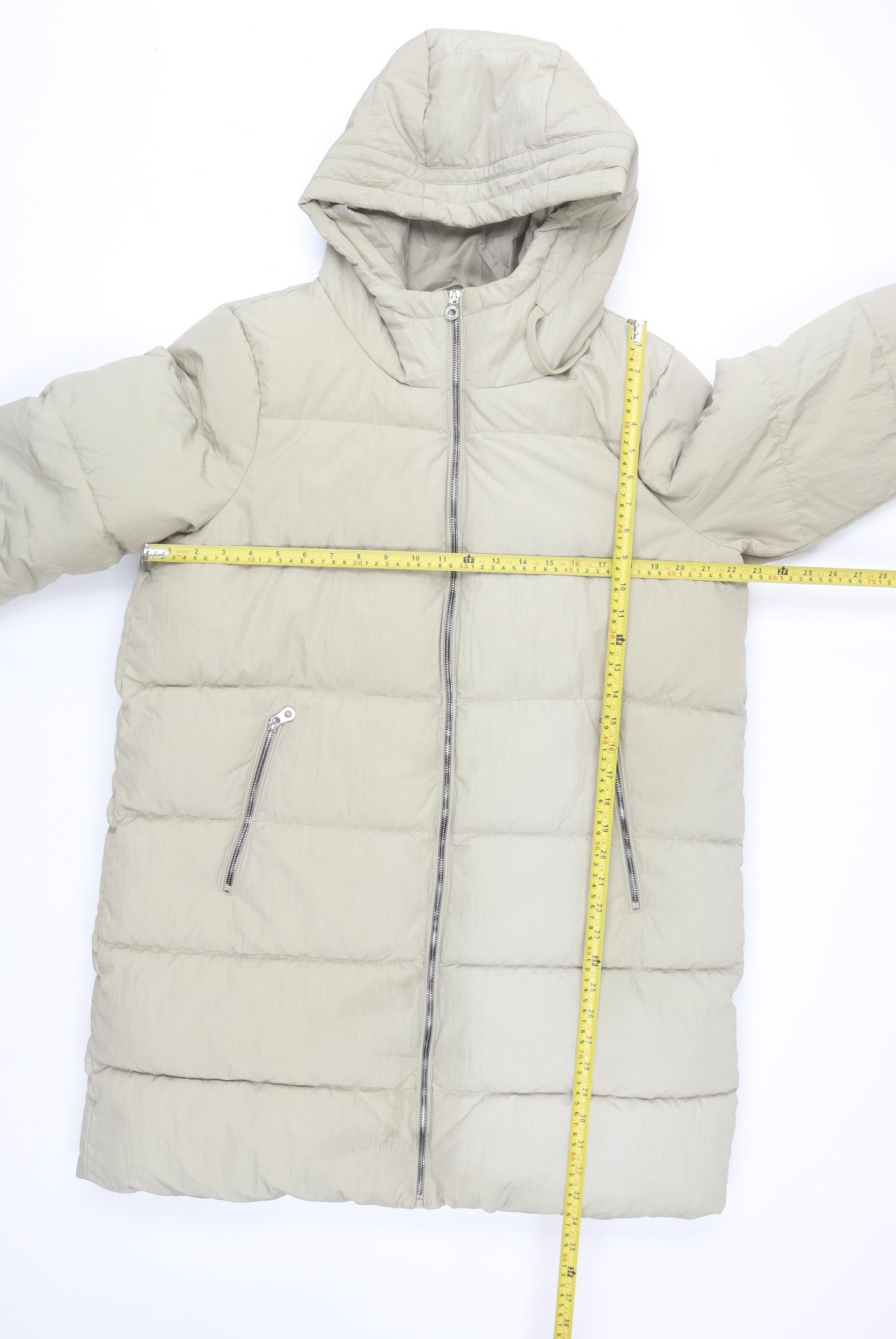 ONLY Womens Beige XL Puffer Coat Hooded Long Winter Jacket