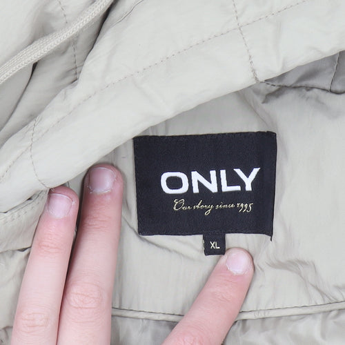 ONLY Womens Beige XL Puffer Coat Hooded Long Winter Jacket