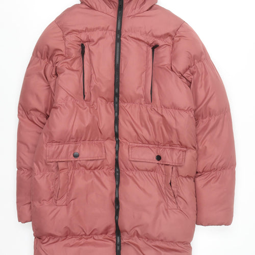 Brave Soul Women's Pink Long Puffer Coat Hooded Size 8