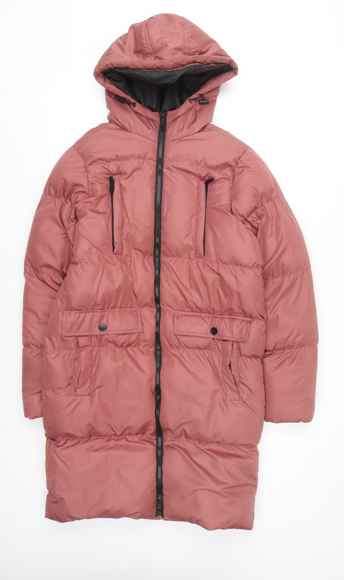 Brave Soul Women's Pink Long Puffer Coat Hooded Size 8
