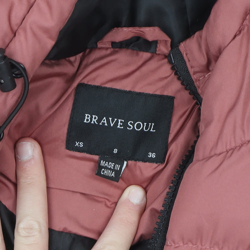 Brave Soul Women's Pink Long Puffer Coat Hooded Size 8