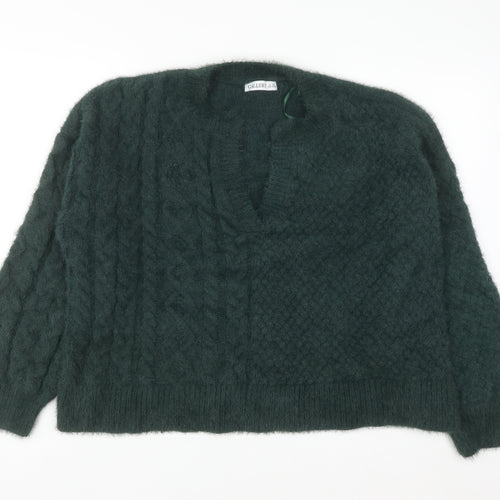 Gallery Women's Green Cable-Knit V-Neck Pullover Jumper XL