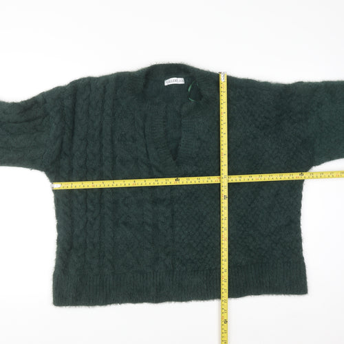 Gallery Women's Green Cable-Knit V-Neck Pullover Jumper XL