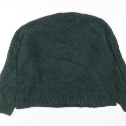 Gallery Women's Green Cable-Knit V-Neck Pullover Jumper XL