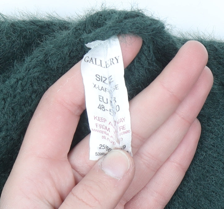 Gallery Women's Green Cable-Knit V-Neck Pullover Jumper XL