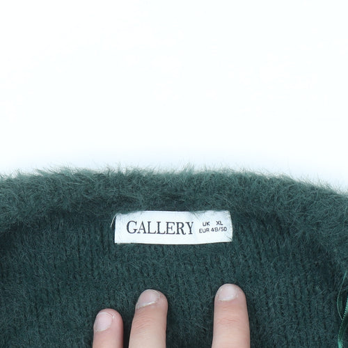 Gallery Women's Green Cable-Knit V-Neck Pullover Jumper XL