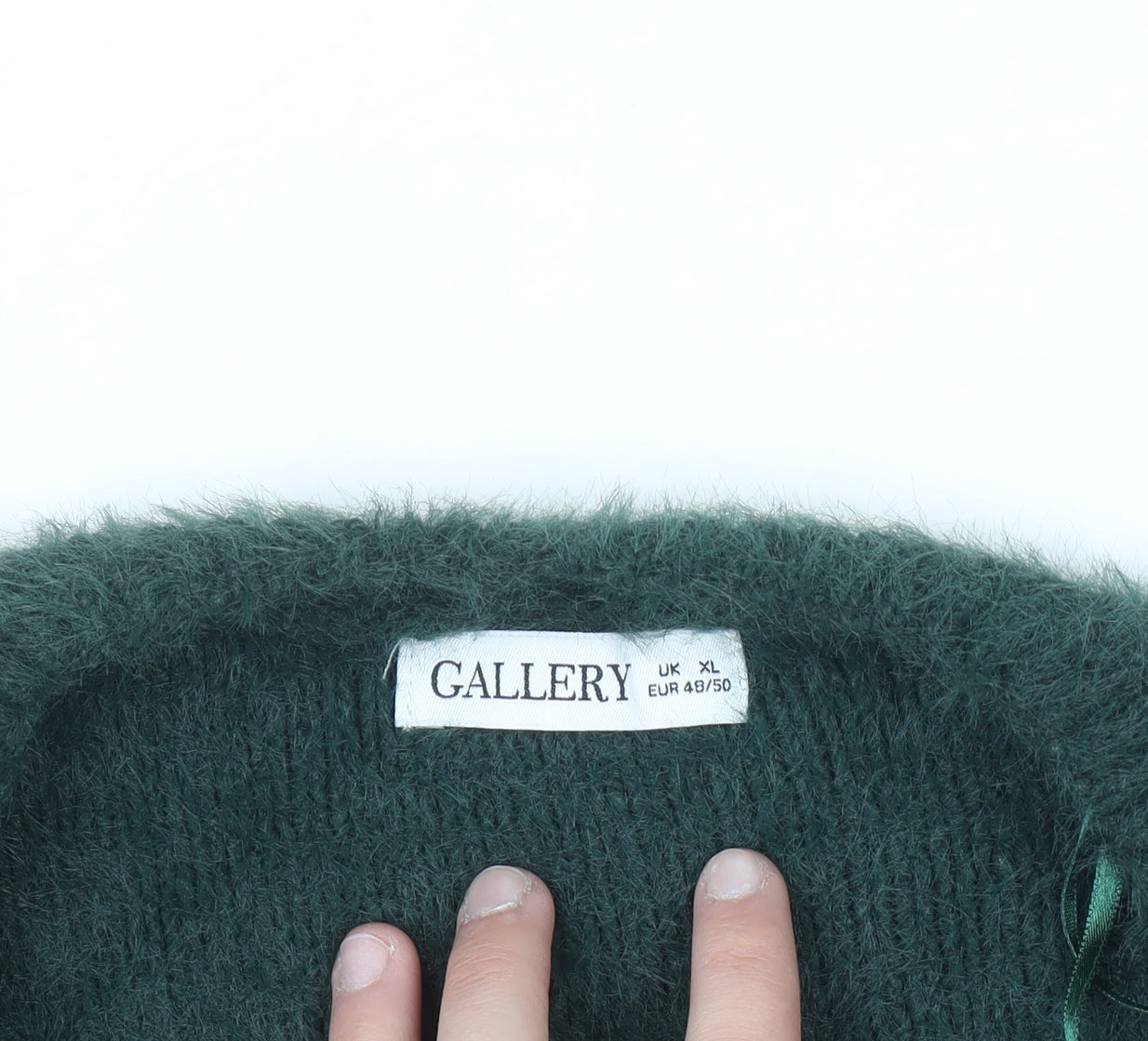 Gallery Women's Green Cable-Knit V-Neck Pullover Jumper XL