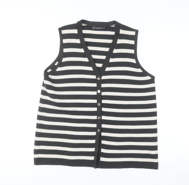 Dunnes Women’s Black Stripe Sleeveless V-Neck Button Cardigan Size S