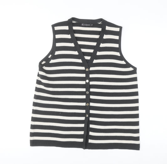 Dunnes Women’s Black Stripe Sleeveless V-Neck Button Cardigan Size S