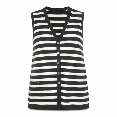 Dunnes Women’s Black Stripe Sleeveless V-Neck Button Cardigan Size S