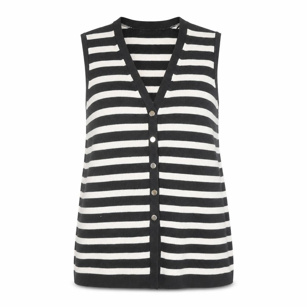 Dunnes Women’s Black Stripe Sleeveless V-Neck Button Cardigan Size S