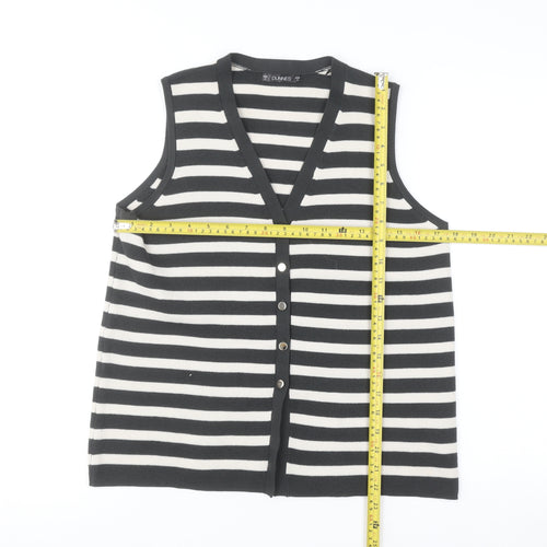 Dunnes Women’s Black Stripe Sleeveless V-Neck Button Cardigan Size S