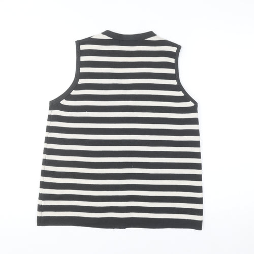 Dunnes Women’s Black Stripe Sleeveless V-Neck Button Cardigan Size S