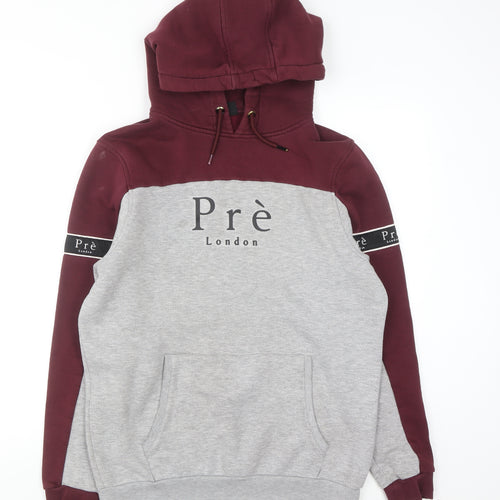 Prè London Men’s Grey Red Pullover Hoodie Medium Graphic Logo