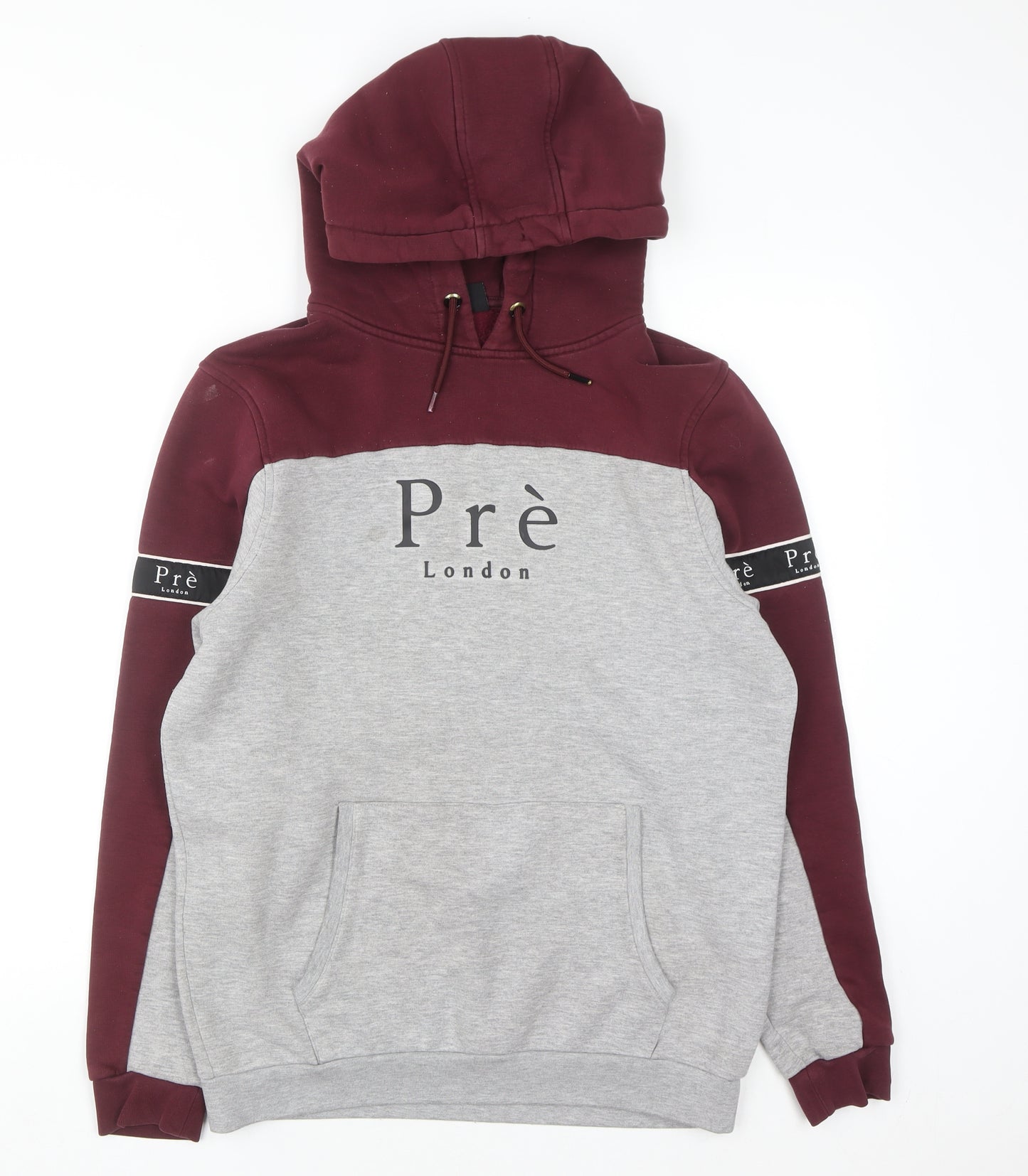 Prè London Men’s Grey Red Pullover Hoodie Medium Graphic Logo