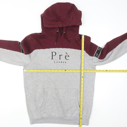 Prè London Men’s Grey Red Pullover Hoodie Medium Graphic Logo