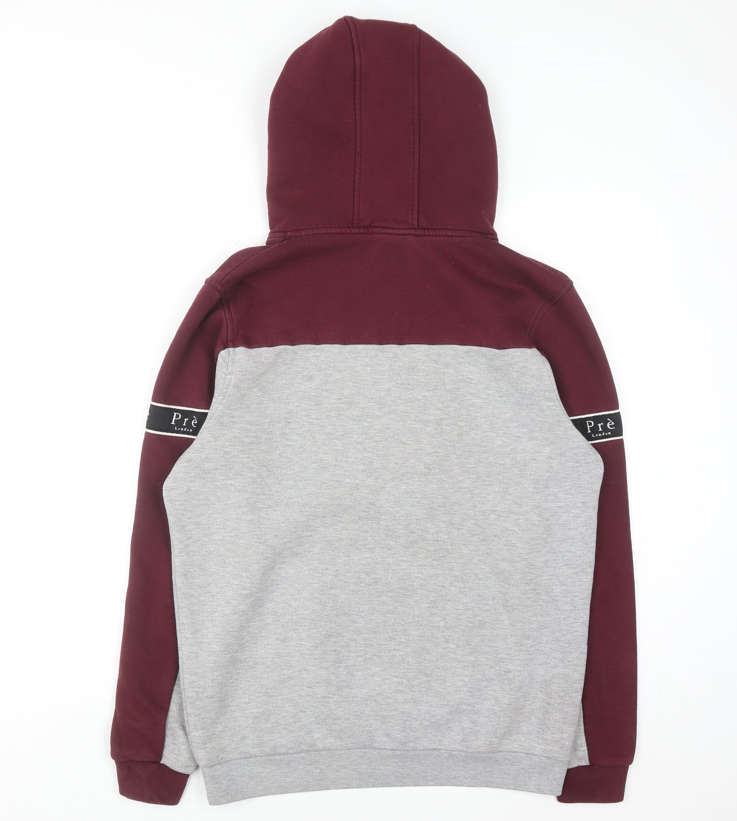 Prè London Men’s Grey Red Pullover Hoodie Medium Graphic Logo