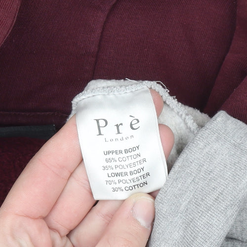 Prè London Men’s Grey Red Pullover Hoodie Medium Graphic Logo