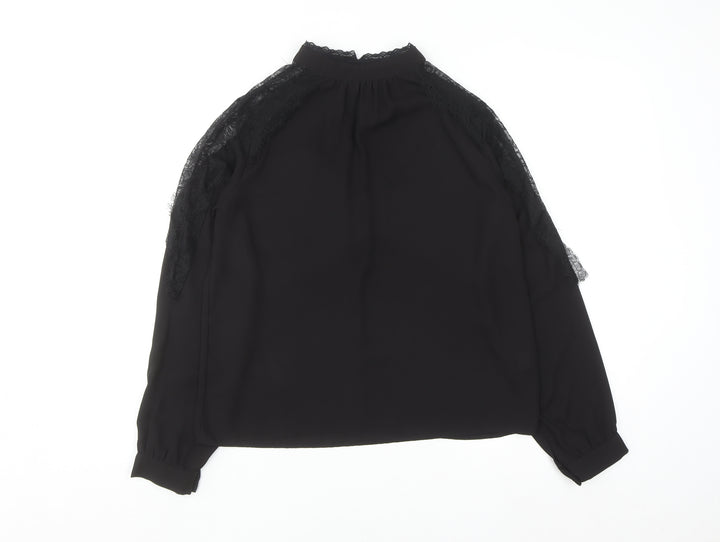 Primark Women's Black Lace High Neck Long Sleeve Blouse UK 10