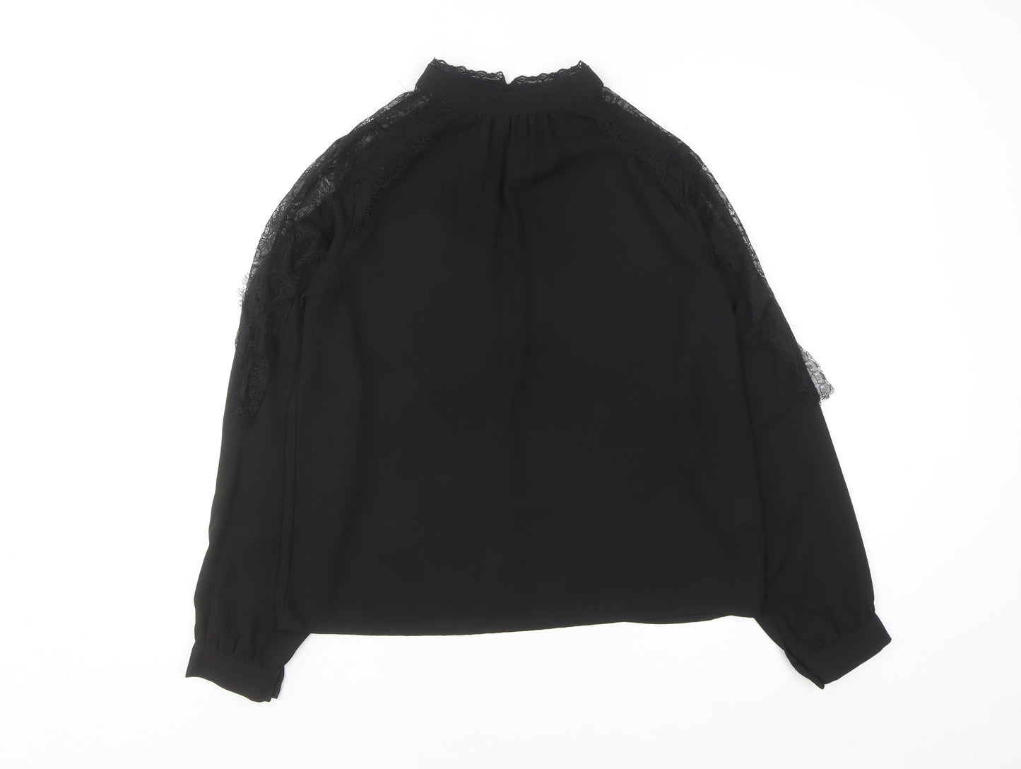 Primark Women's Black Lace High Neck Long Sleeve Blouse UK 10