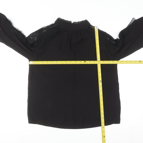 Primark Women's Black Lace High Neck Long Sleeve Blouse UK 10