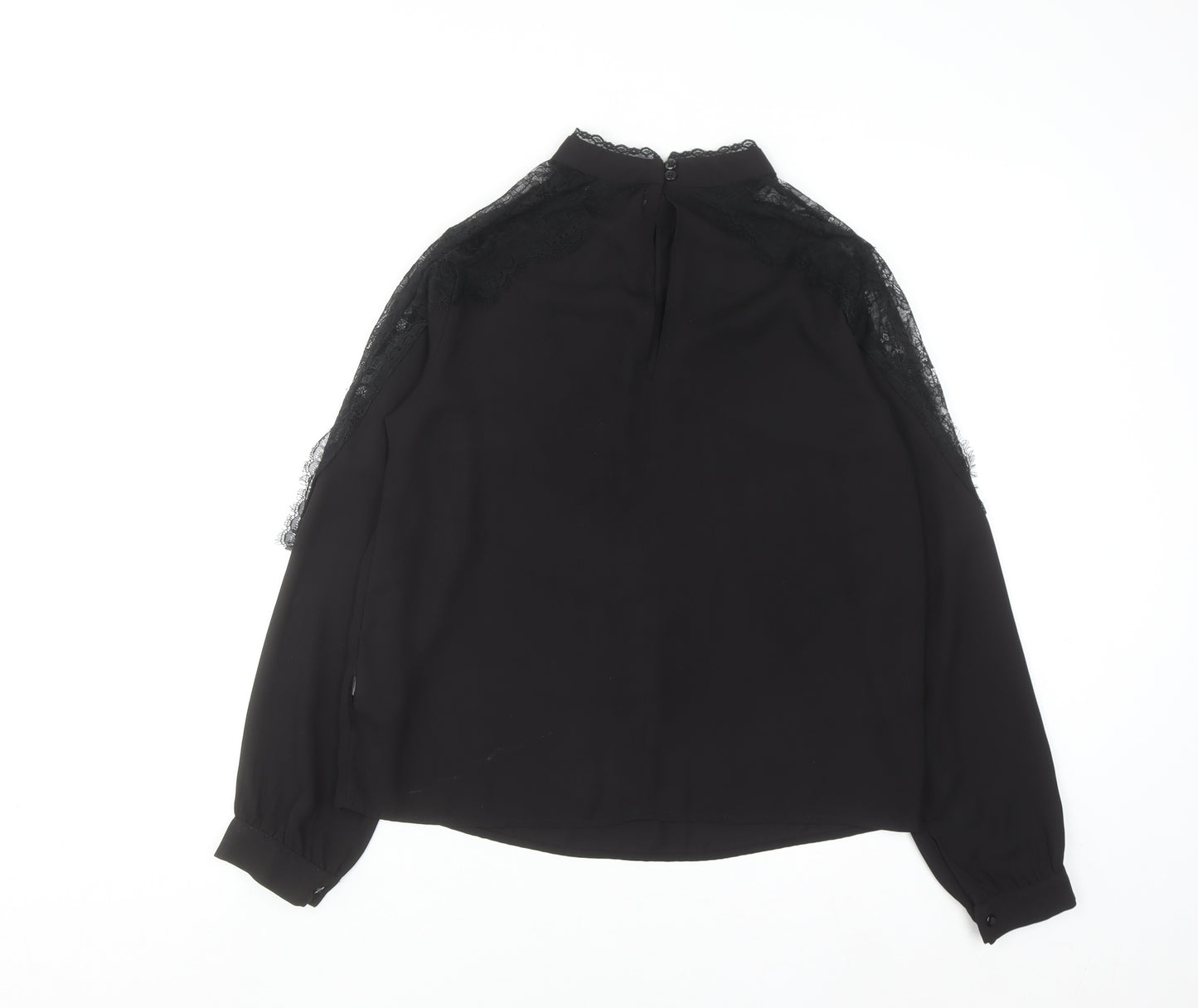 Primark Women's Black Lace High Neck Long Sleeve Blouse UK 10