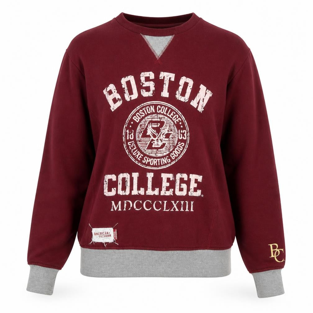 Front view of American Freshman Women's Burgundy Boston College Pullover Sweatshirt M