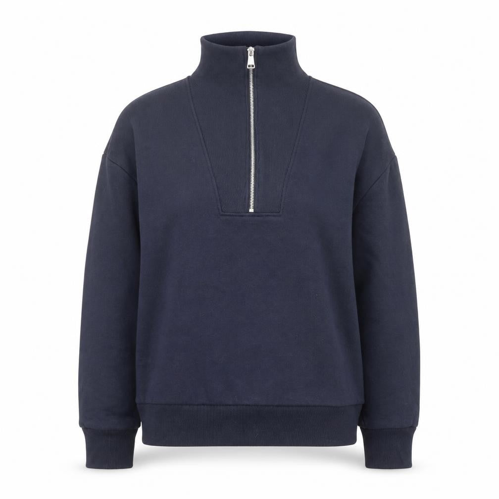 Front view of Primark Women Navy Blue 1/2 Zip High Neck Sweatshirt, size 10-12
