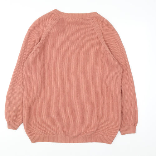 Meadows & Byrne Women Pink Cotton V-Neck Chunky Knit Jumper Size L