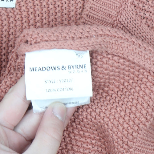 Meadows & Byrne Women Pink Cotton V-Neck Chunky Knit Jumper Size L