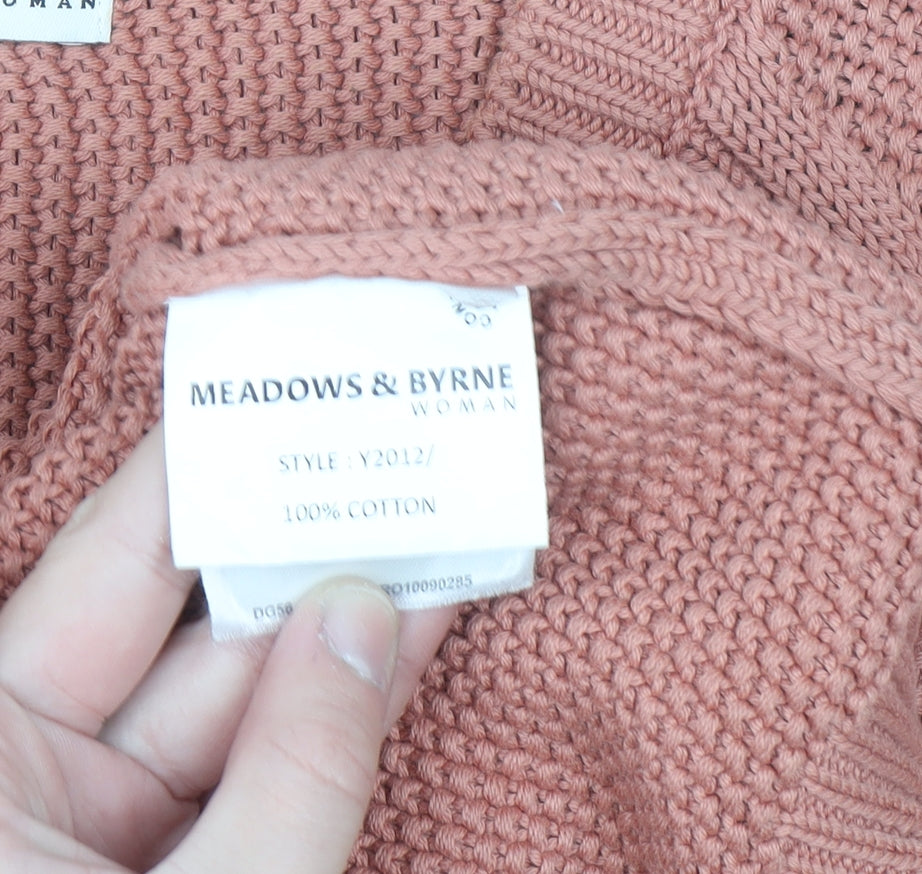 Meadows & Byrne Women Pink Cotton V-Neck Chunky Knit Jumper Size L