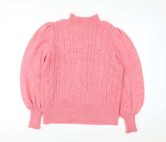 Marks and Spencer Per Una Women’s Pink Cable-Knit Mock Neck Jumper Size 10