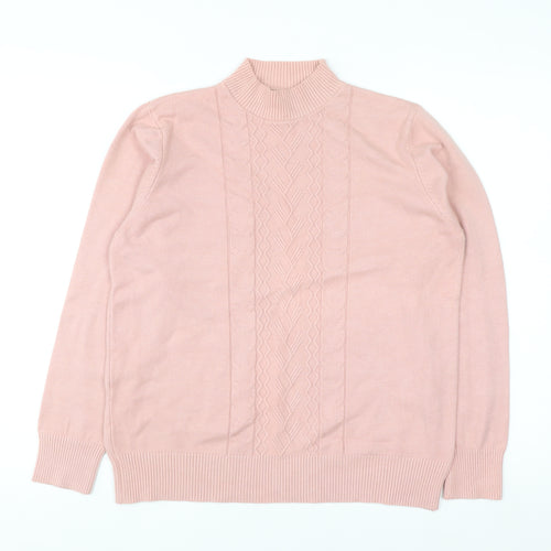 T-C Fashion Womens Pink Mock Neck Cable Knit Jumper XL