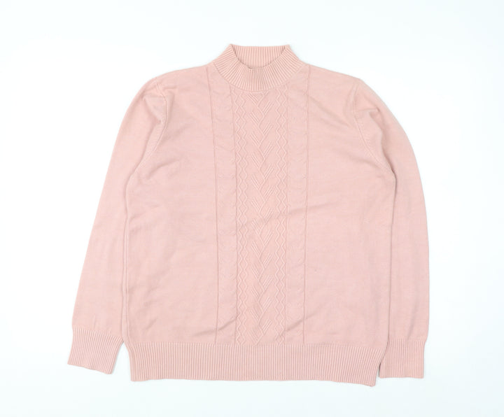 T-C Fashion Womens Pink Mock Neck Cable Knit Jumper XL