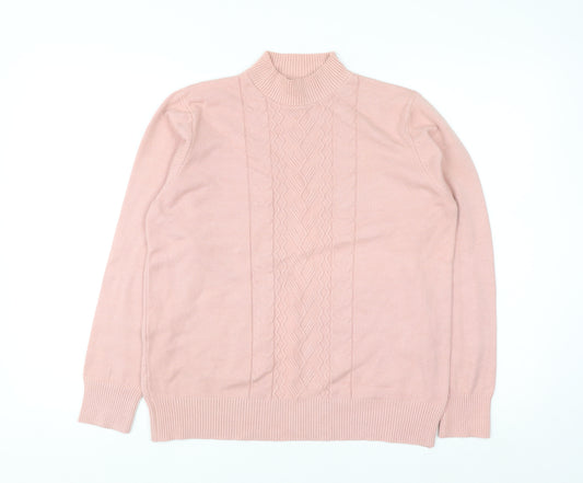 T-C Fashion Womens Pink Mock Neck Cable Knit Jumper XL