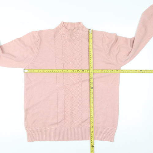 T-C Fashion Womens Pink Mock Neck Cable Knit Jumper XL