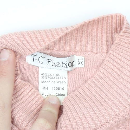 T-C Fashion Womens Pink Mock Neck Cable Knit Jumper XL