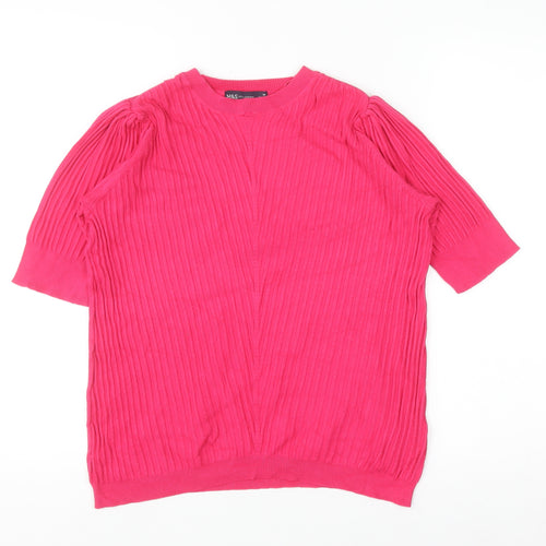Marks and Spencer Women Pink Size 14 Puff Sleeve Knit Jumper