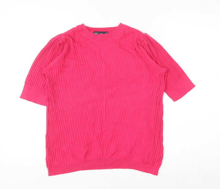 Marks and Spencer Women Pink Size 14 Puff Sleeve Knit Jumper