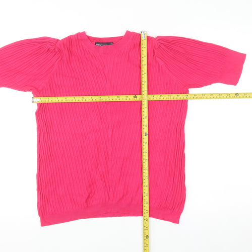 Marks and Spencer Women Pink Size 14 Puff Sleeve Knit Jumper