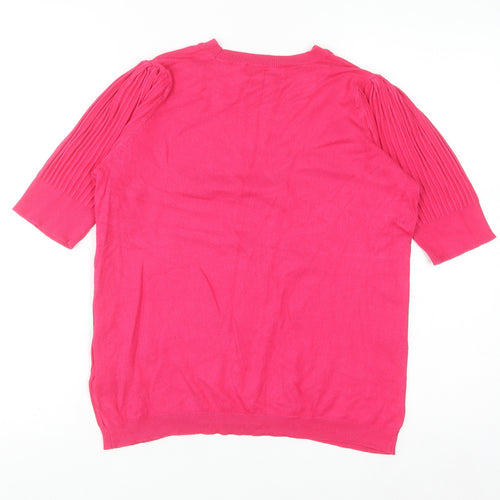 Marks and Spencer Women Pink Size 14 Puff Sleeve Knit Jumper