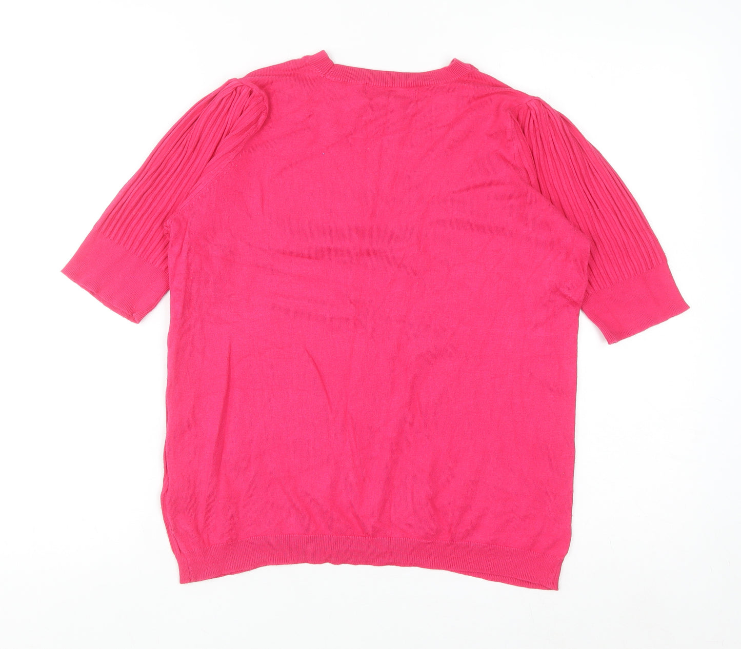 Marks and Spencer Women Pink Size 14 Puff Sleeve Knit Jumper