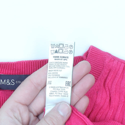 Marks and Spencer Women Pink Size 14 Puff Sleeve Knit Jumper