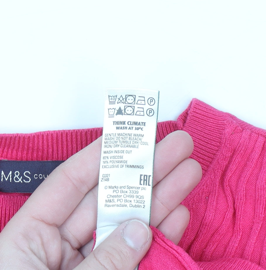 Marks and Spencer Women Pink Size 14 Puff Sleeve Knit Jumper