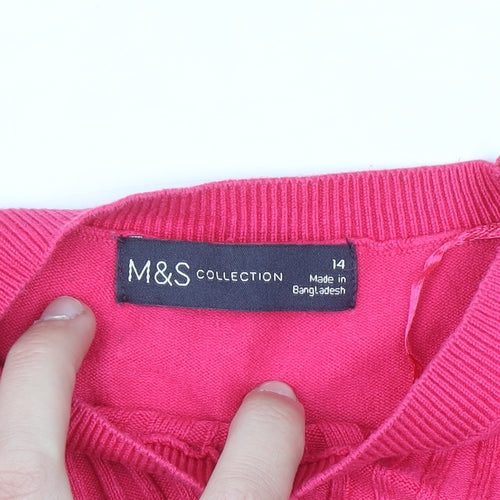 Marks and Spencer Women Pink Size 14 Puff Sleeve Knit Jumper